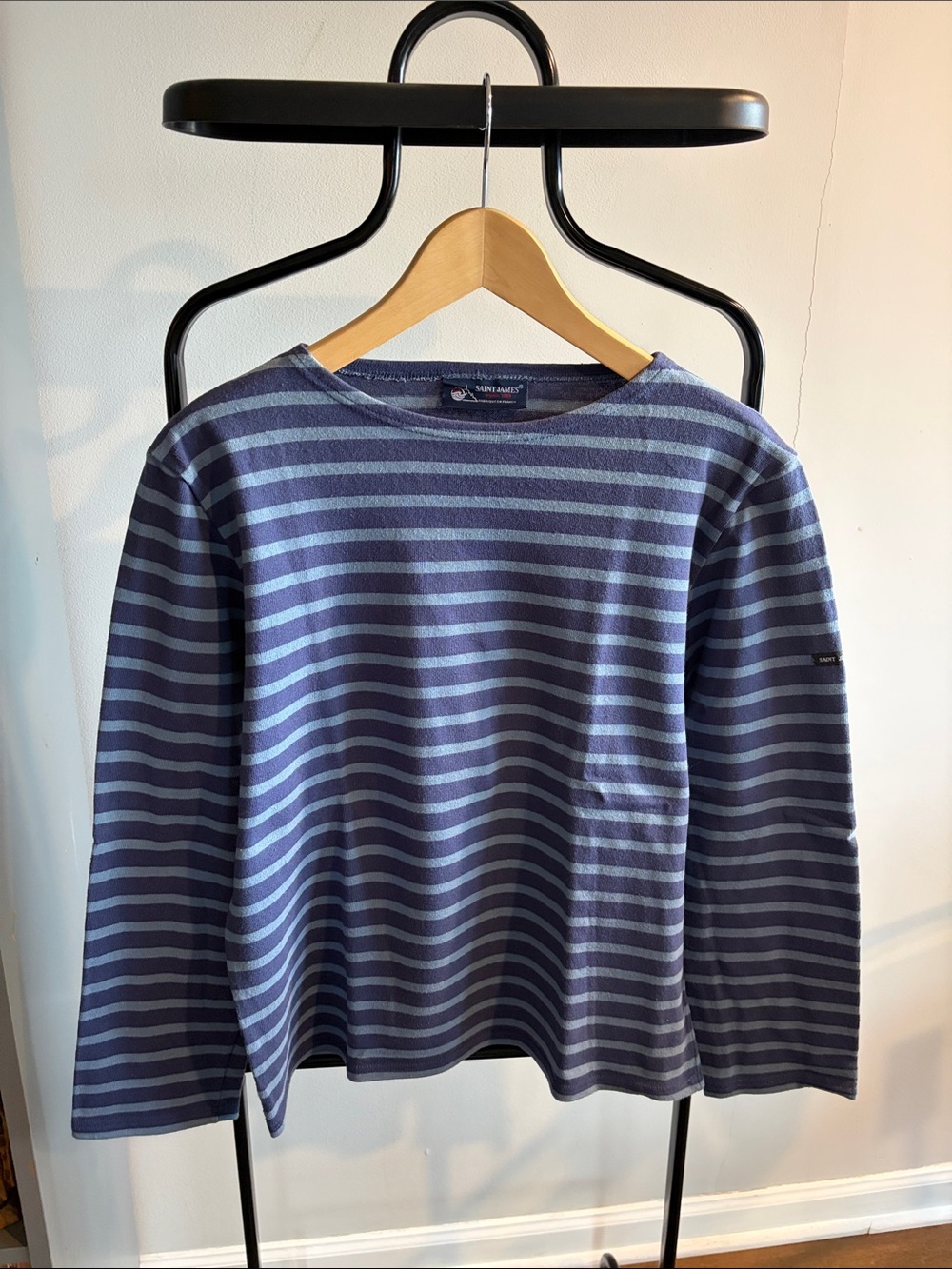 Saint James Navy and Light Blue Striped Tee.